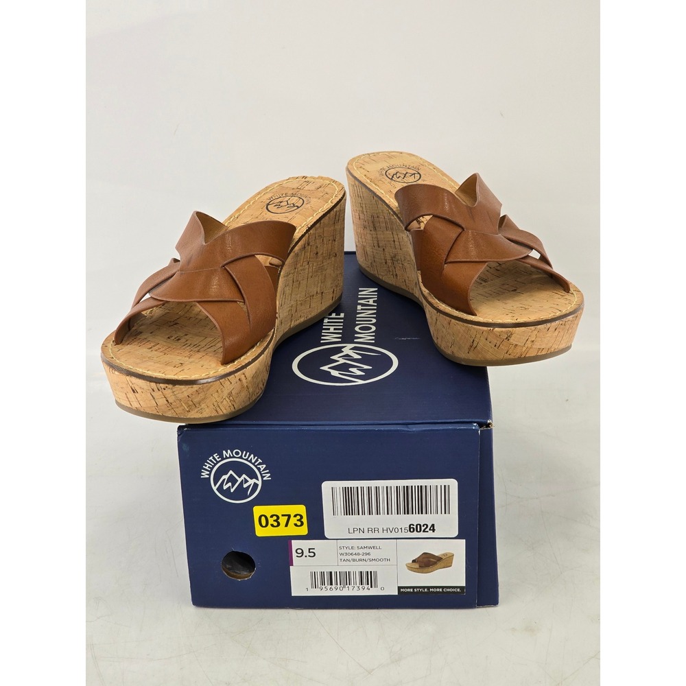 White Mountain Samwell Wedge Sandals Womens 9.5 Tan Burn Smooth - New